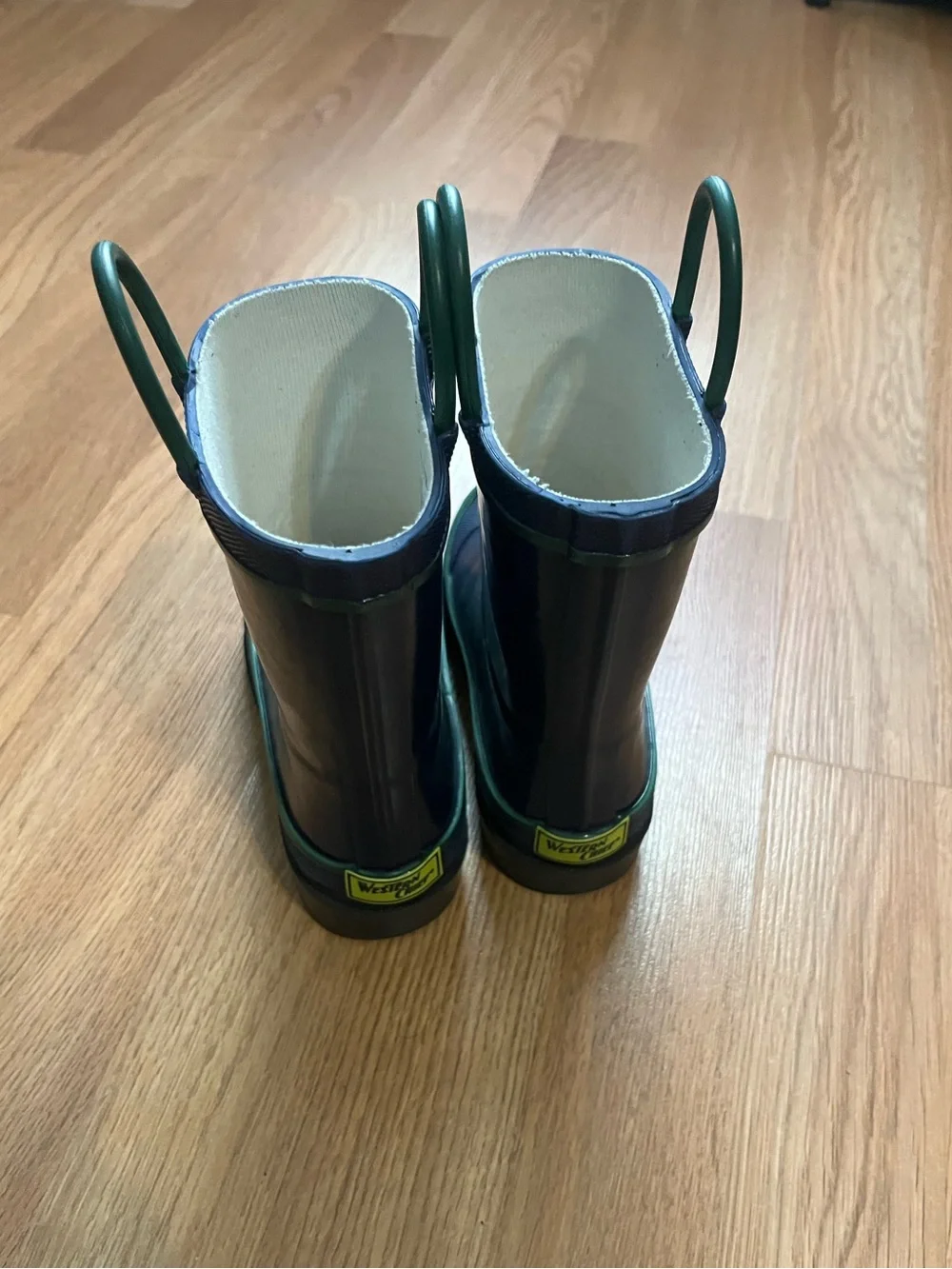 Kids Navy Rain Boots with Green Trim
